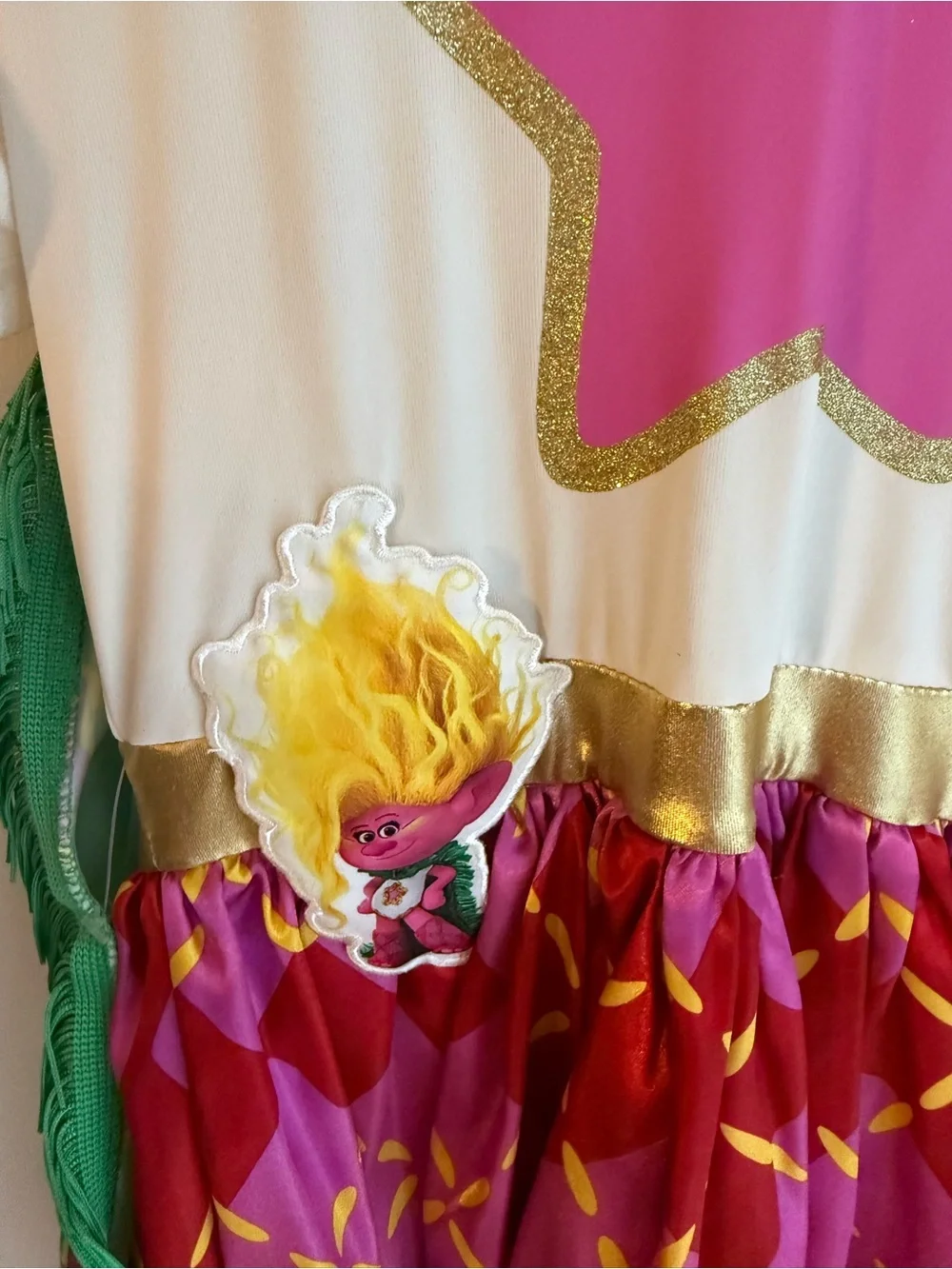 Trolls Cream, Pink, Yellow and Green Star Hooded Costume Dress